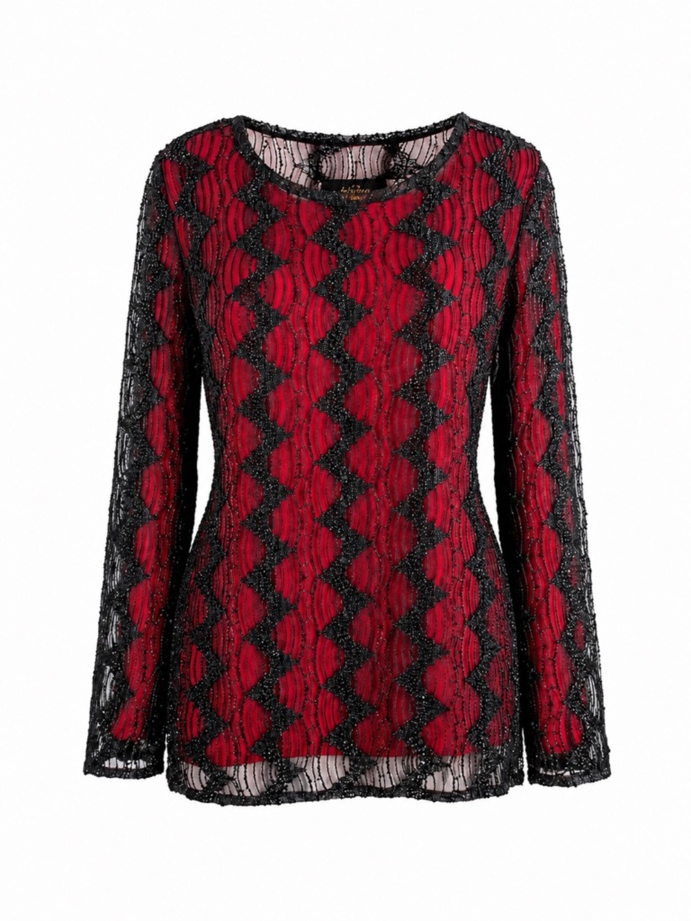 Bob Mackie Wearable Art Red & Black Stunning Embellished Top Size Medium